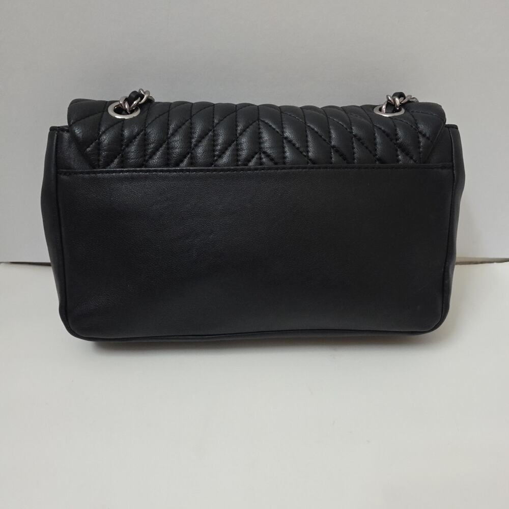 Karl Lagerfeld Paris Quilted Shoulder Bag Black Leather Chain Strap Patch Purse - Picture 3 of 12